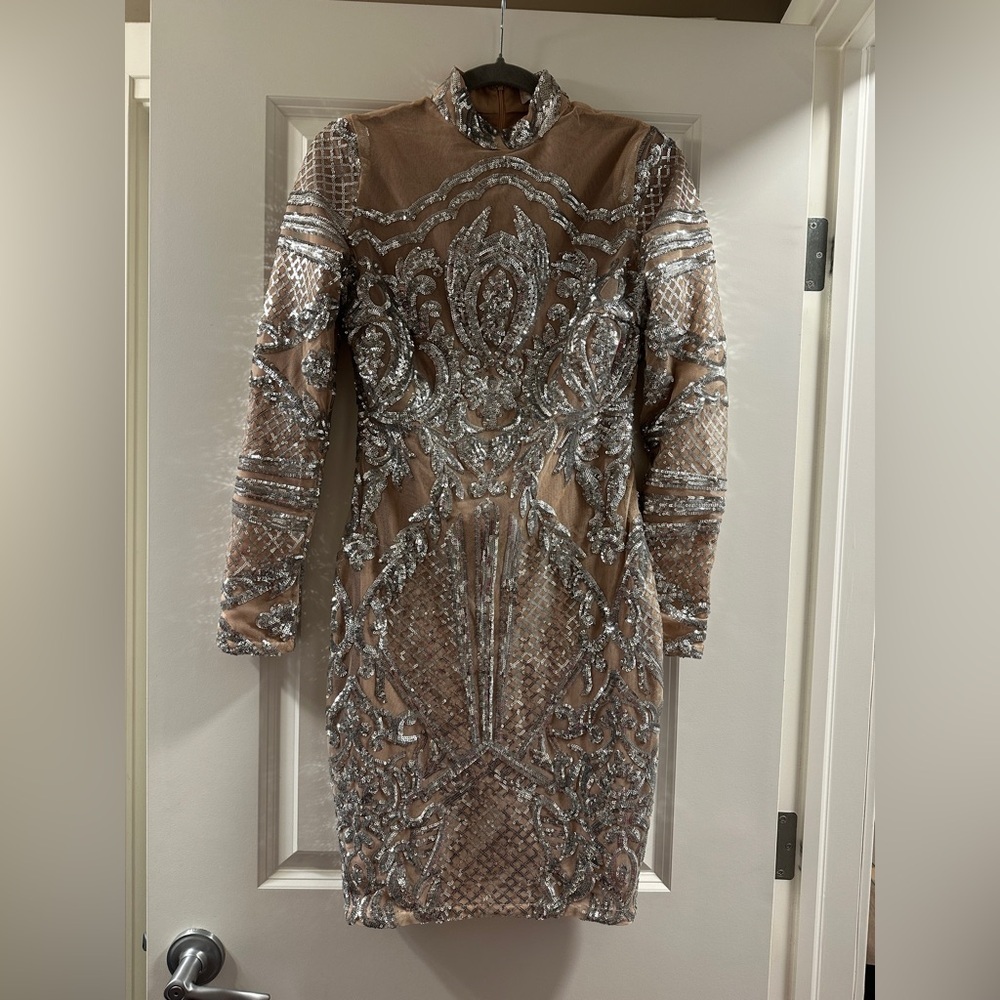 L'ATISTE by Amy Nude Sequin Embellished Dress